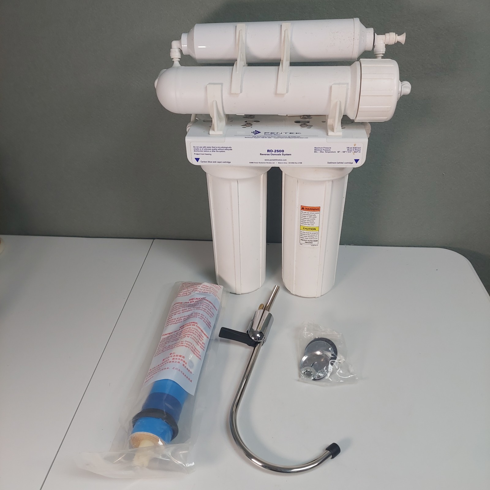 Pentek 4 Stage Reverse Osmosis RO2500 W/4gal Tank Complete W/counter Top Faucet