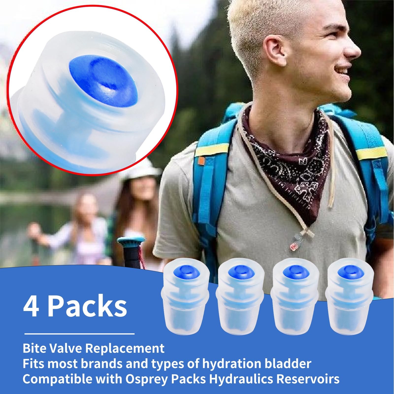 JMTEEA 4 Packs Bite Valve Replacement Mouthpiece Fit for 1.9×2.8cm, 4 Blue