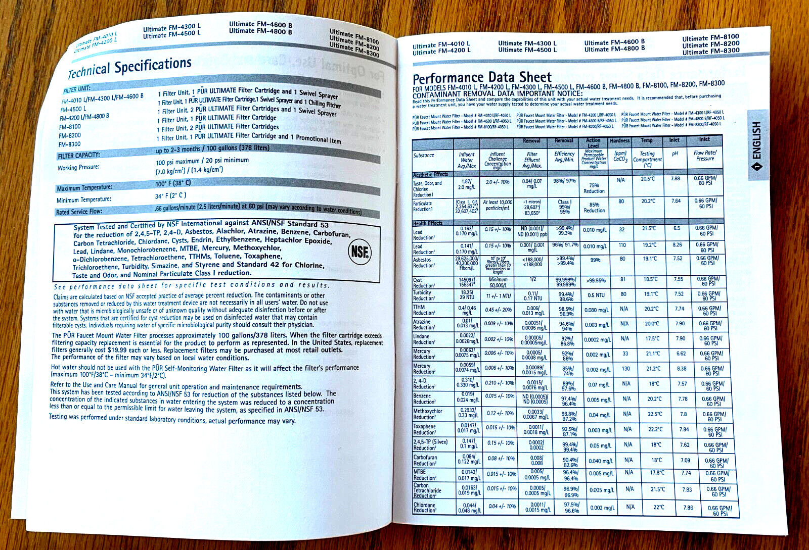 PUR Water Filtration System Use and Care Manual various models in 3 languages