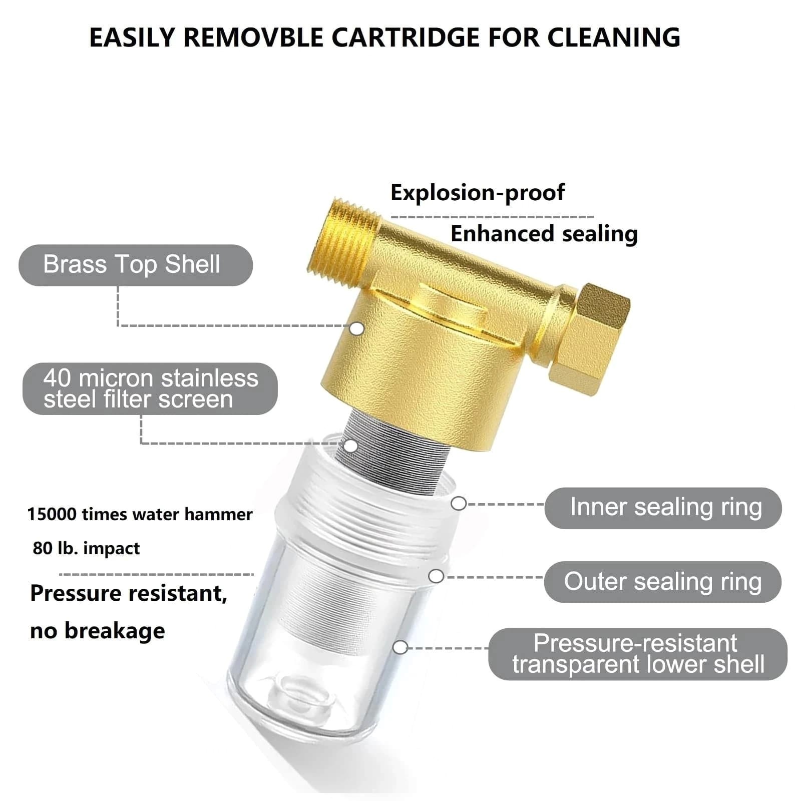 Brass Sediment Filter for Water Heater 40 Micron Reusable 1/2 3/4 Inch Strainer