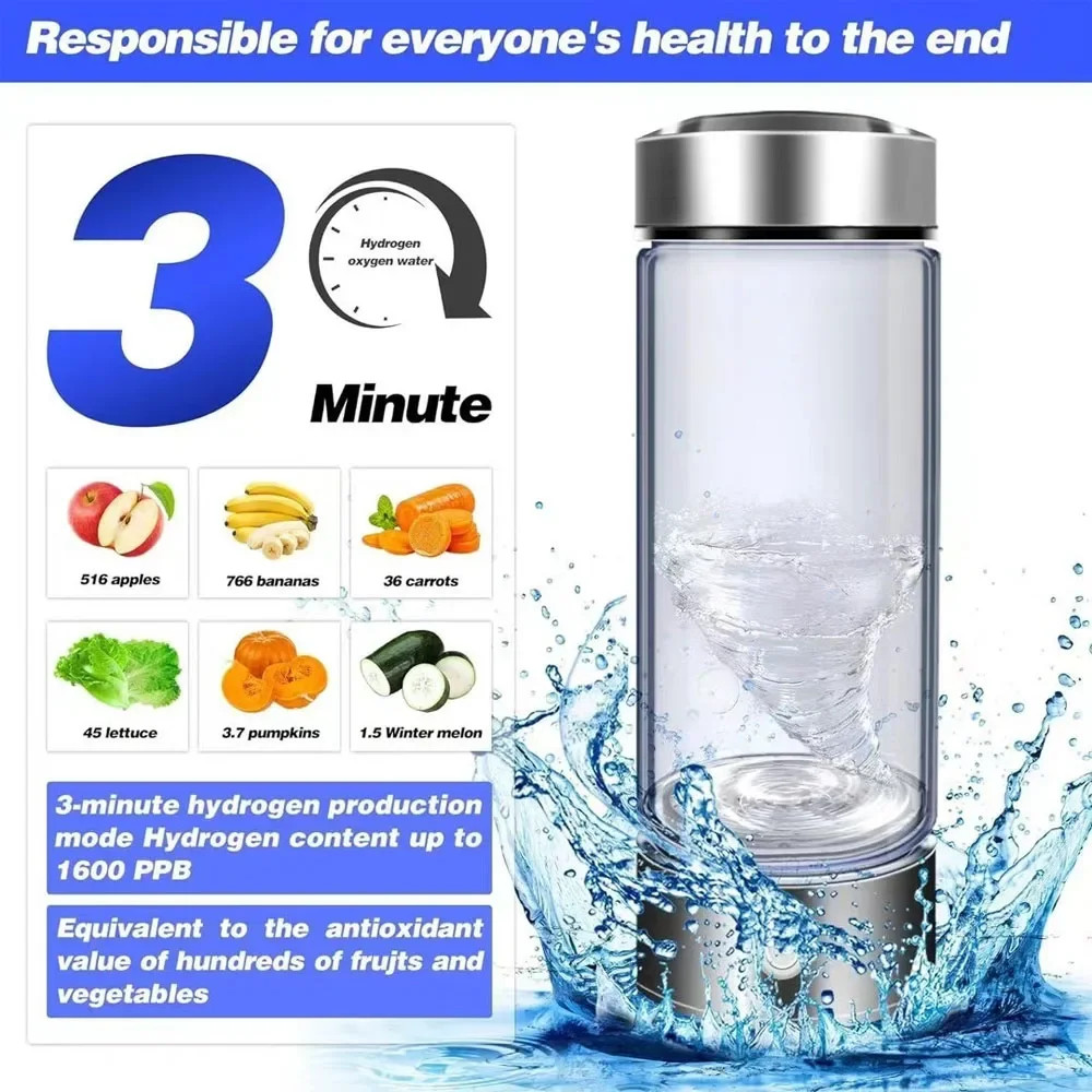 Hydrogen Rich Water Bottle Electric Generator Dual Chamber Cup US