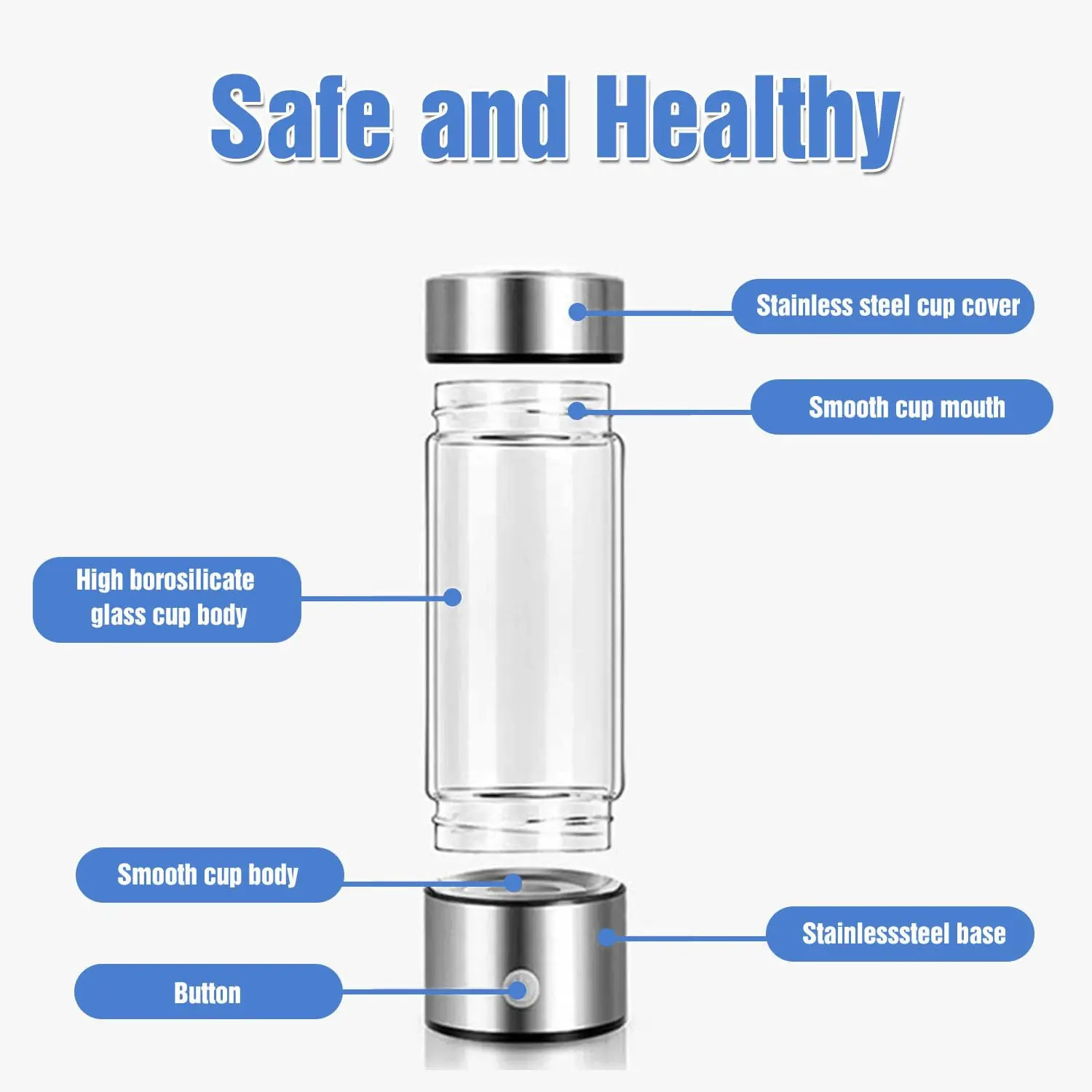 Hydrogen Rich Water Bottle Electric Generator Dual Chamber Cup US