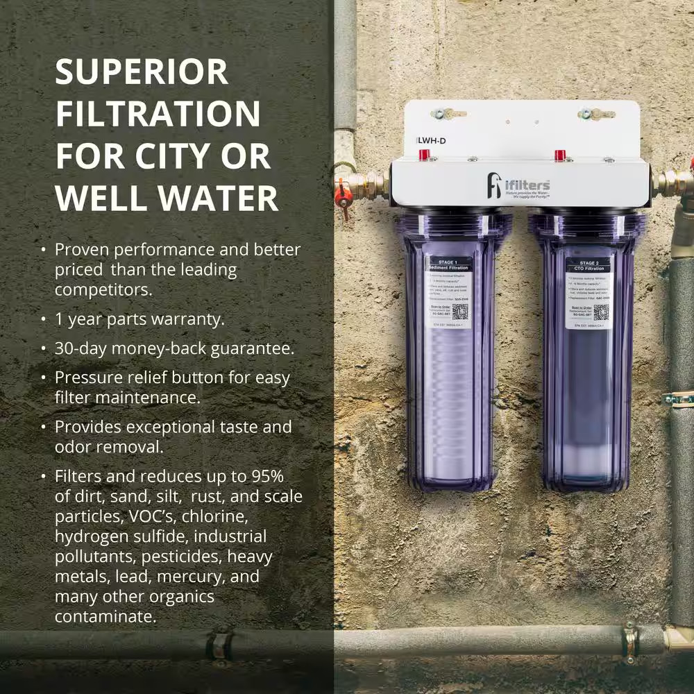 Ifilters Whole House Water Filter, 2 Stage, Removes Sediment, CTO and More, Mini