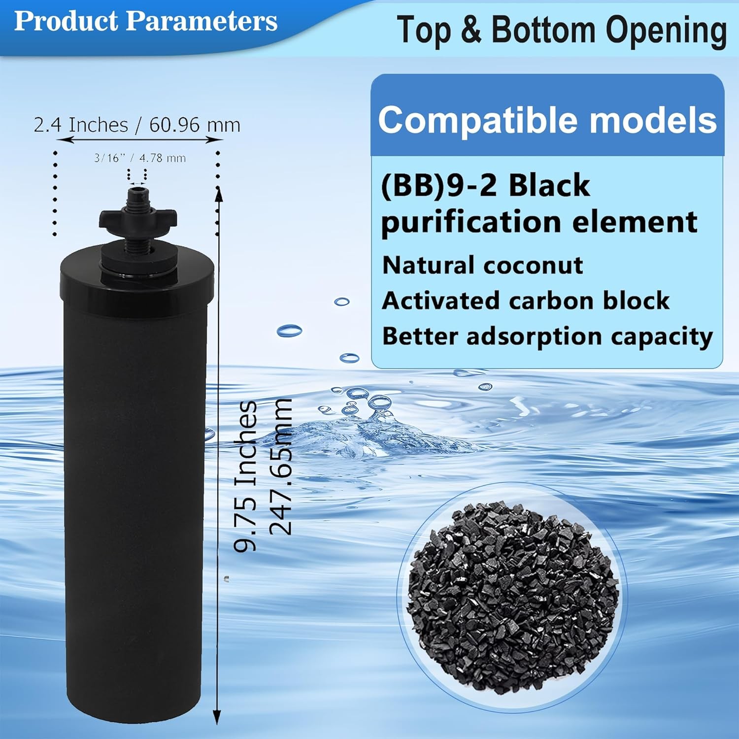 2 Packs Replacement Gravity System Filters BB9-2 Black For Berkey Water Filter