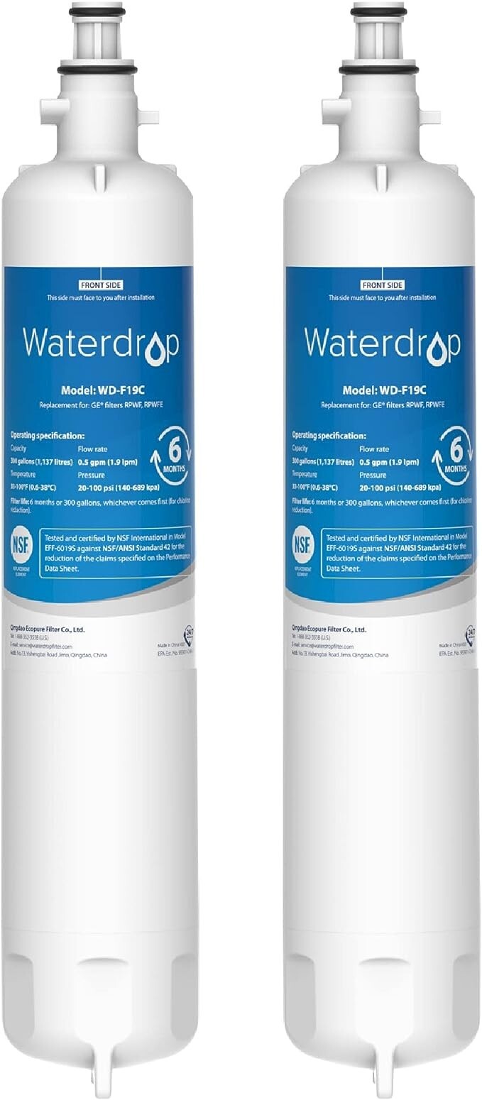 Waterdrop Refrigerator Water Filter, Replacement for GE® RPWFE ,2 Pack