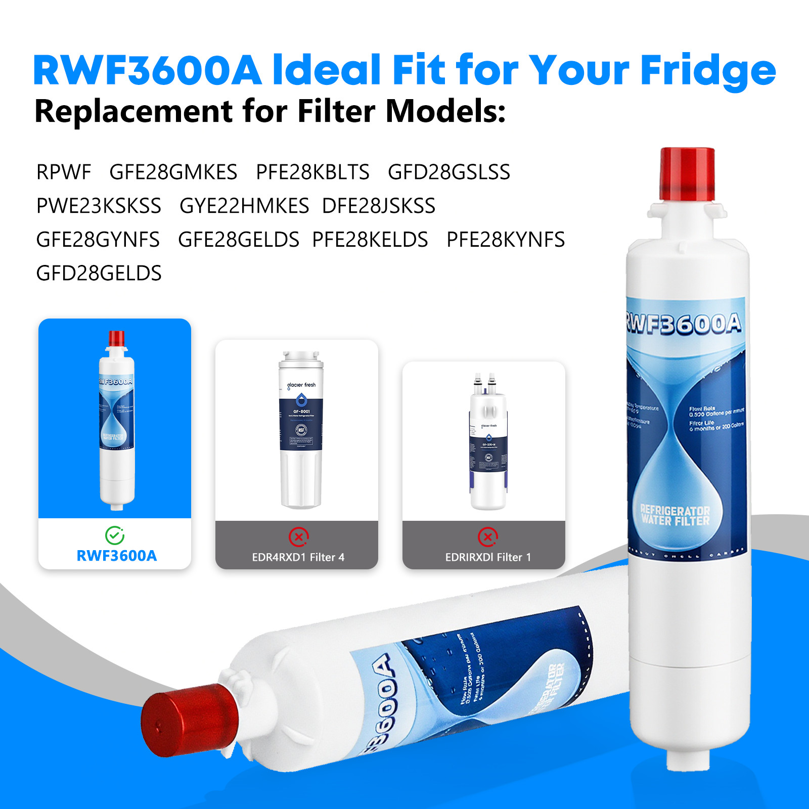 4 Pack Replacement for GE RWF3600A RPWF WSG-4 Refrigerator Water Filter Pure