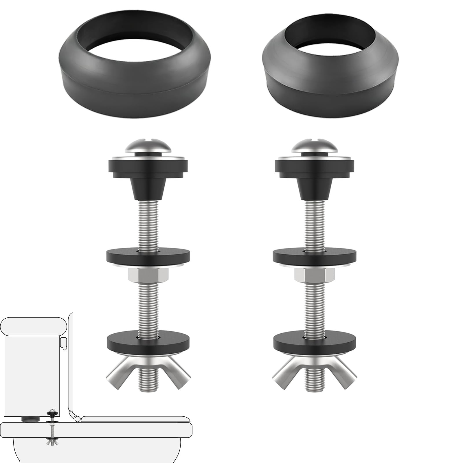 2 Pcs Universal Toilet Tank to Bowl Gaskets Kit, Stainless Steel Toilet Tank Bol