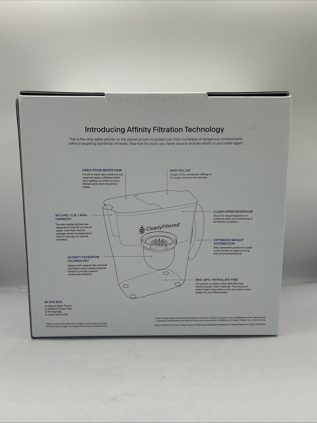 Clearly Filtered Water Pitcher 10-Cup BPA-Free Tritan 80oz Capacity CF-Pitcher