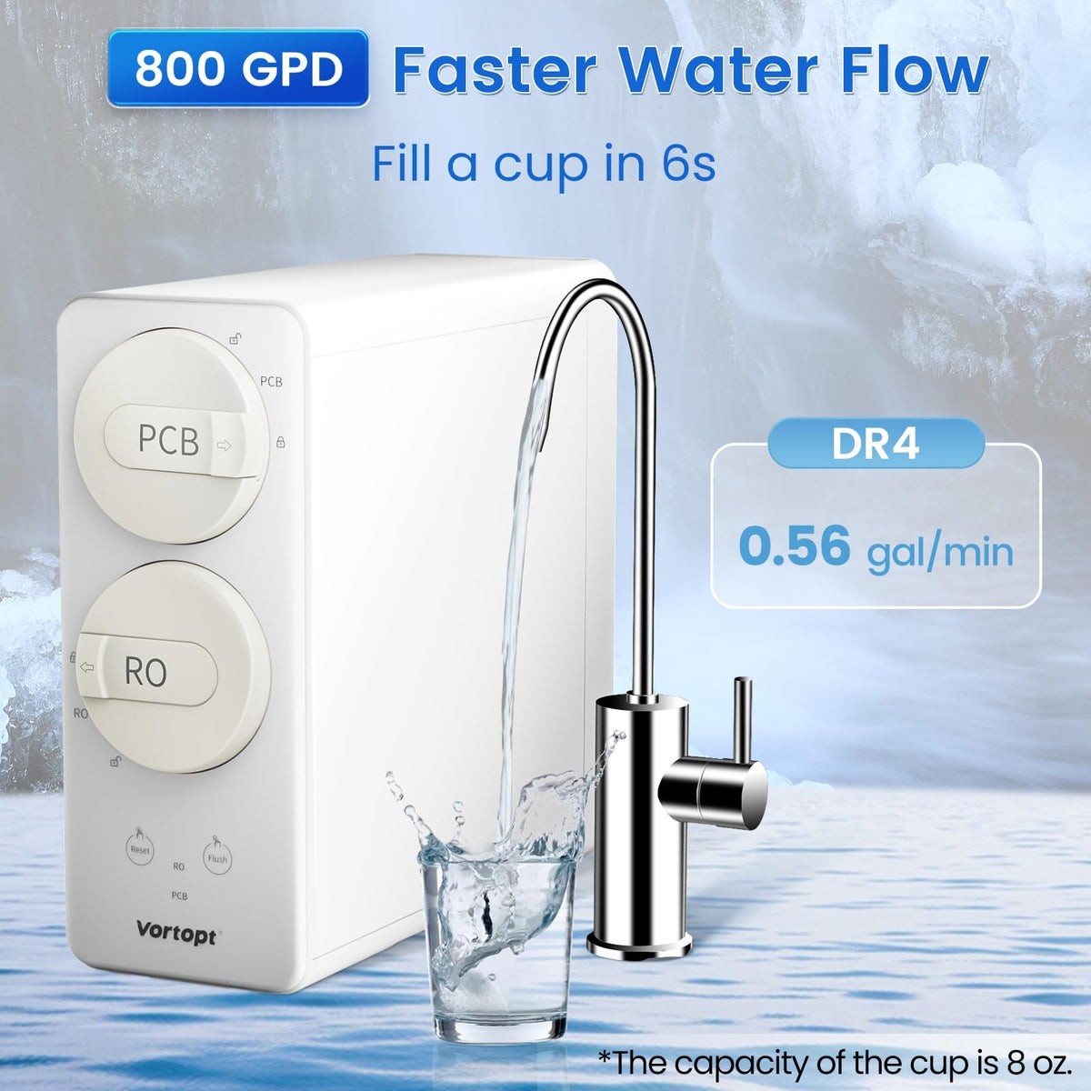 Vortopt DR4 800GPD Tankless RO System 7-Stage Water Filter PFAS Removal