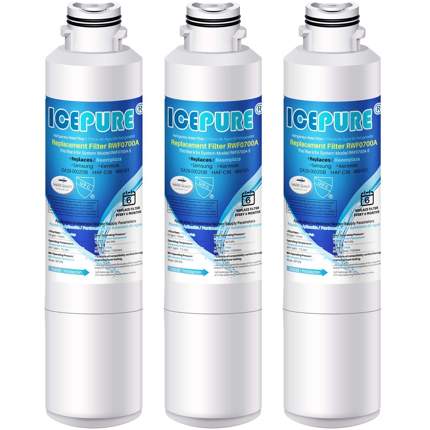Fit For Samsung RF265BEAESR/AA RF26HFENDSR/AA RF26J7500BC/AA Water Filter 3 Pack