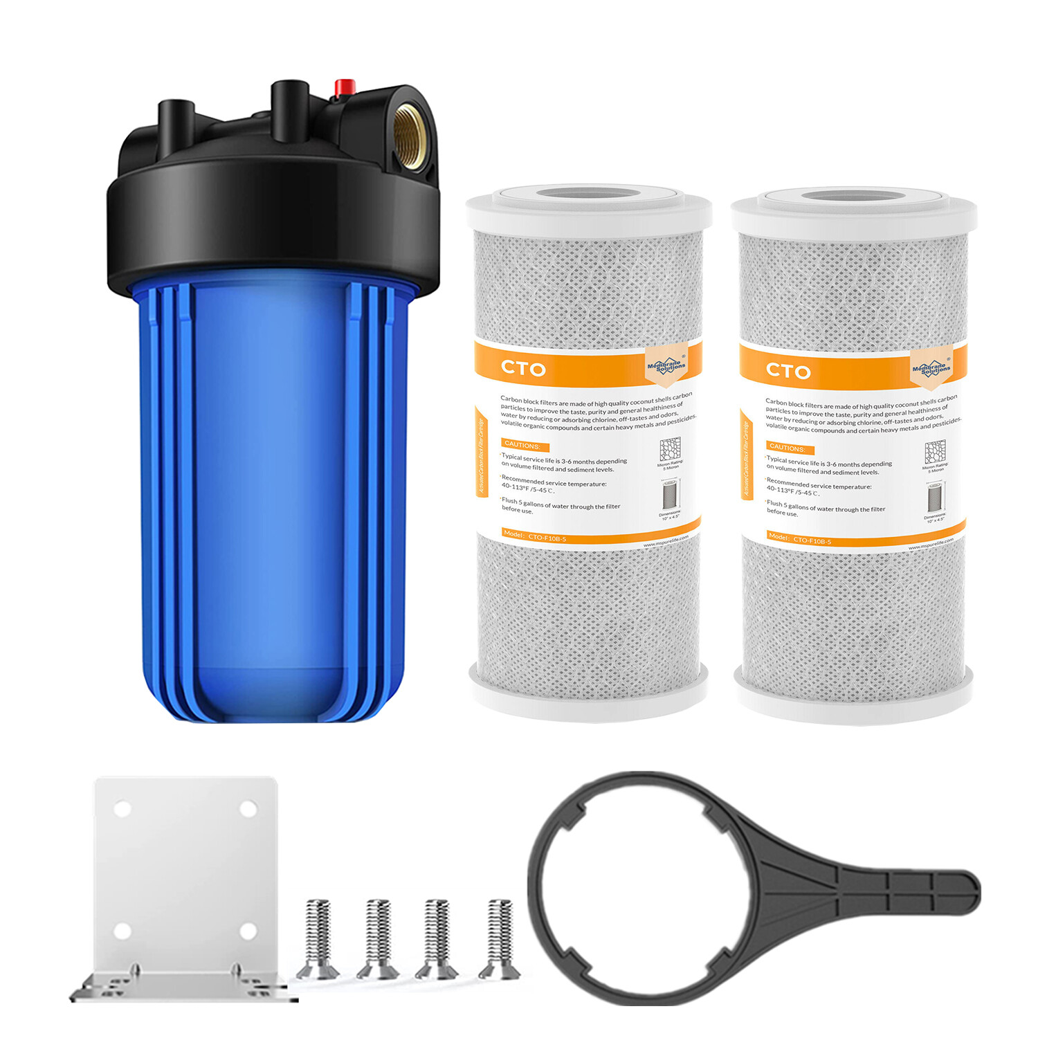 10″ Big Blue Whole House Water Filter Housing System 2PCS Carbon Block Cartridge
