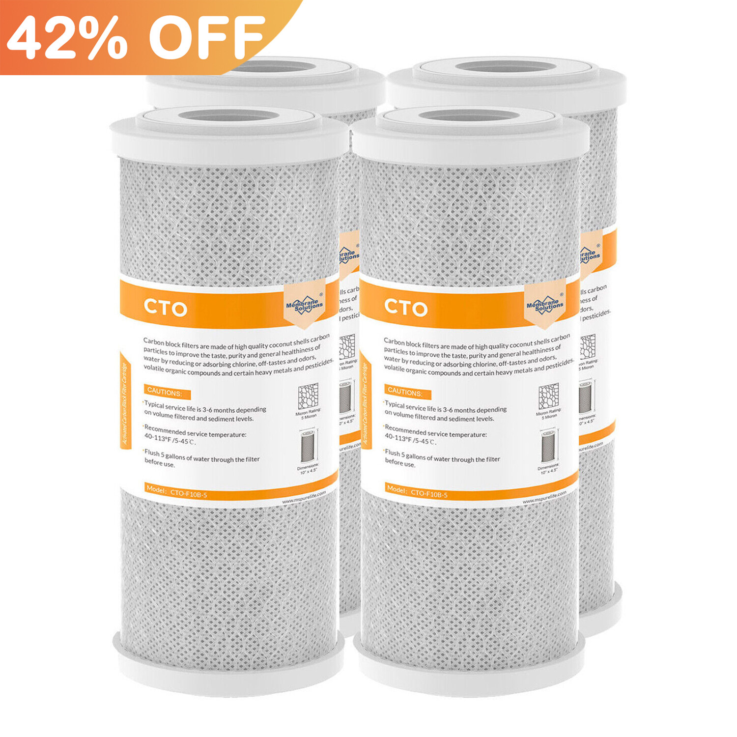 4 Pack 10″ x 4.5″ Whole House Carbon Block Water Filter Replacement Fit GXWH40L
