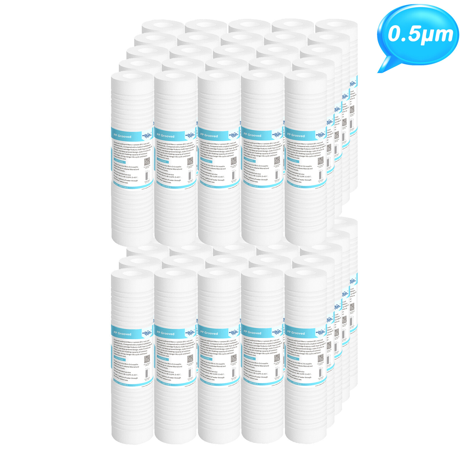 0.5 Micron 10″ x 2.5″ Grooved Sediment Water Filter Replace Cartridges 1-50 Pack