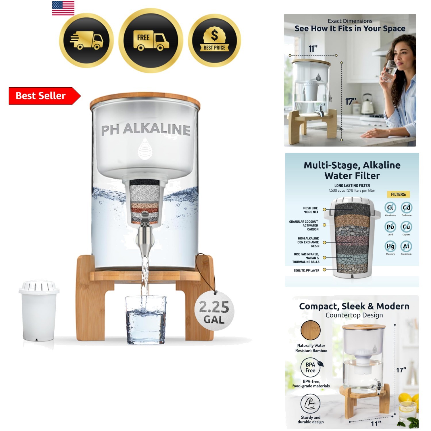 Alkaline Water Dispenser Filter System – Countertop Purifier Pitcher for Home…
