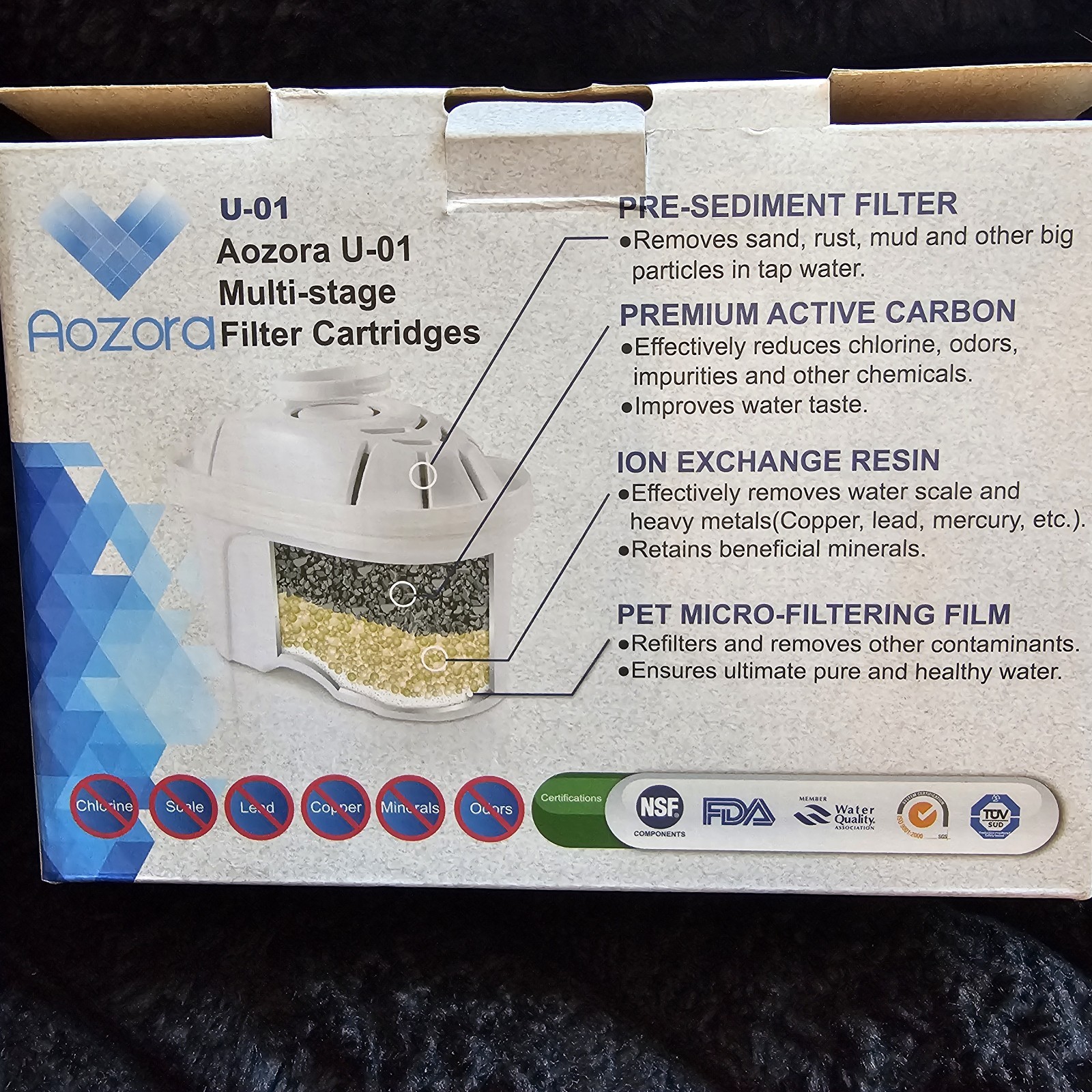 Aozora Water Filter Replacement for Pitcher 4 Stages Filtration 2 Pack U-01