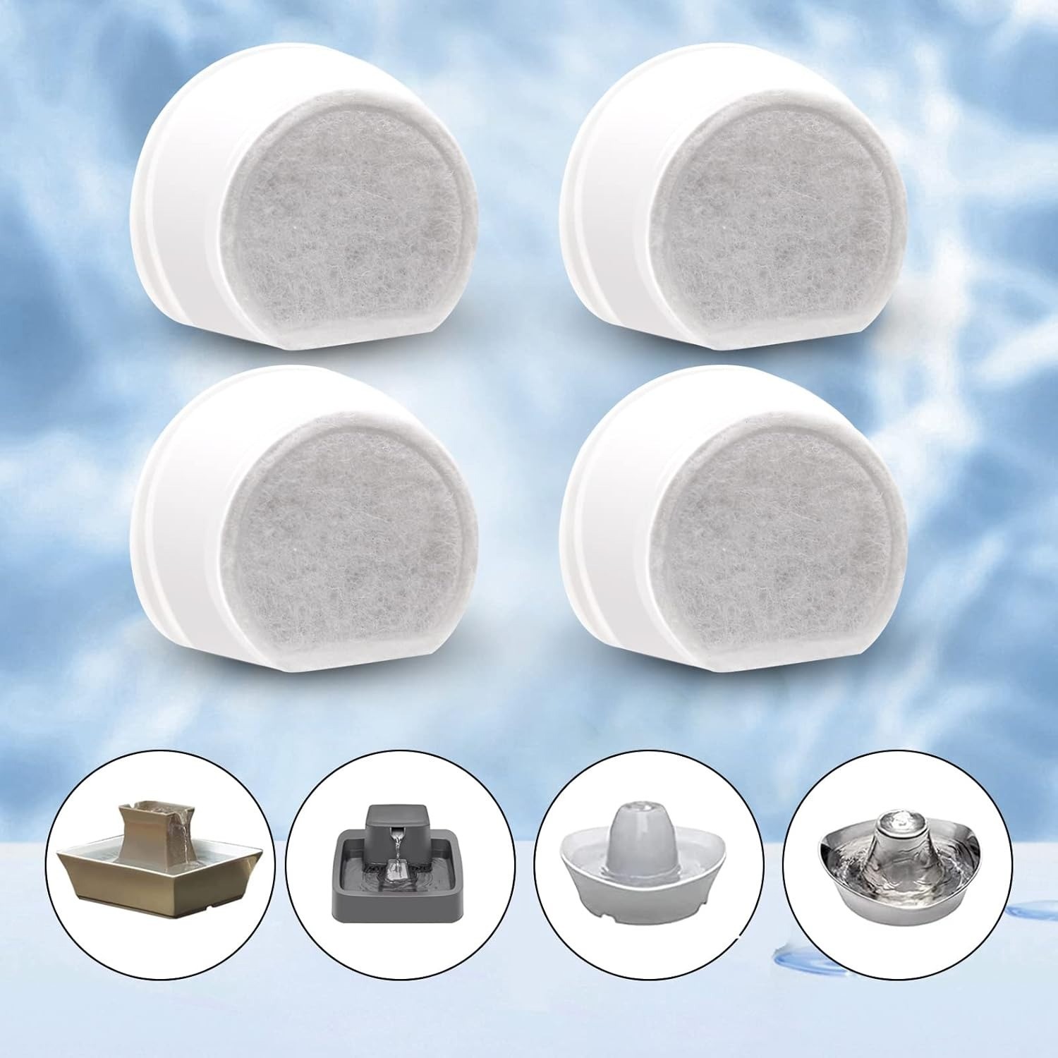 20pcs Carbon Charcoal Filter Dog Cat Water Fountain 10 Filters + 10 Sponges