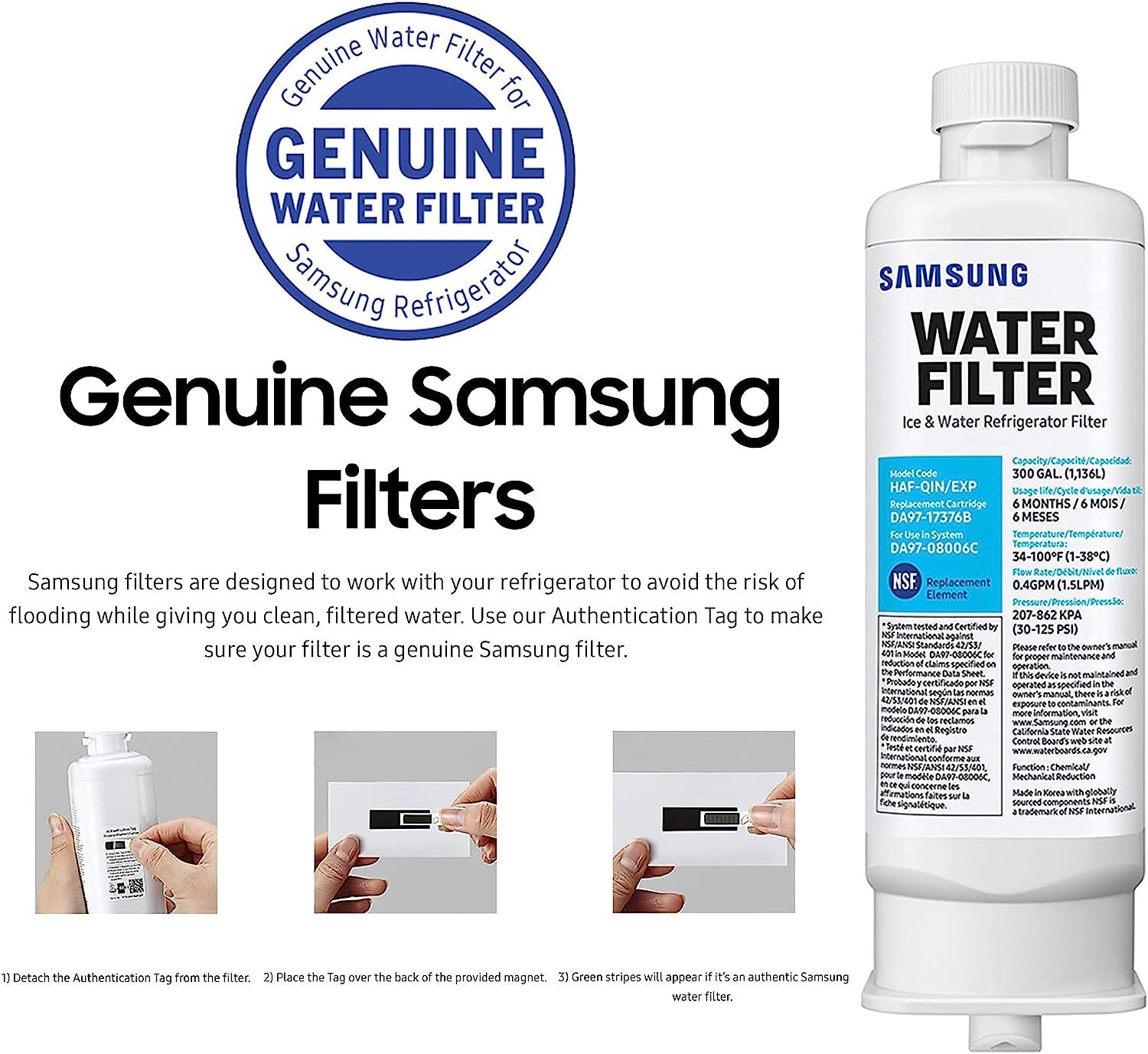 4 PACK Genuine Samsung DA97-17376B HAF-QIN/EXP REFRIGERATOR Water Filter US