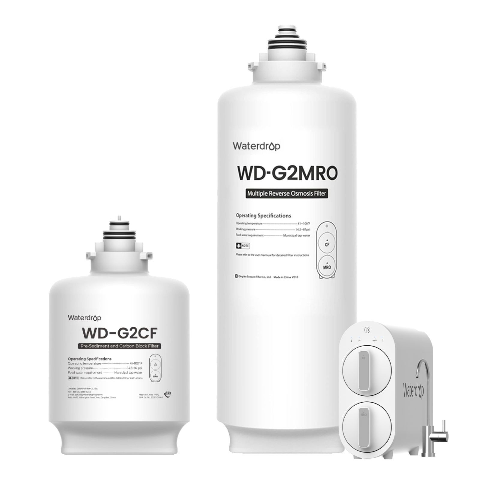 Waterdrop WD-G2-W WD-G2-B Replacement Filter, Pack of 1 WD-G2CF and 1 WD-G2MRO