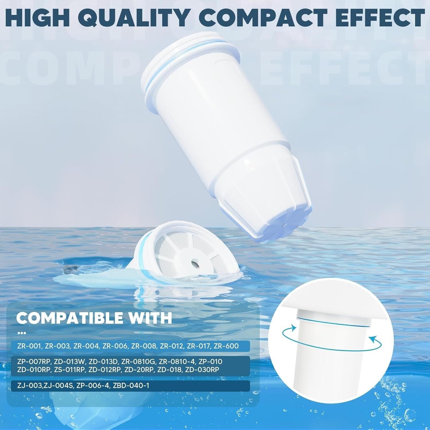 3 Pack Water Filter Replacement Fit for Zero Pitcher and Dispenser ZR-001 ZR-004