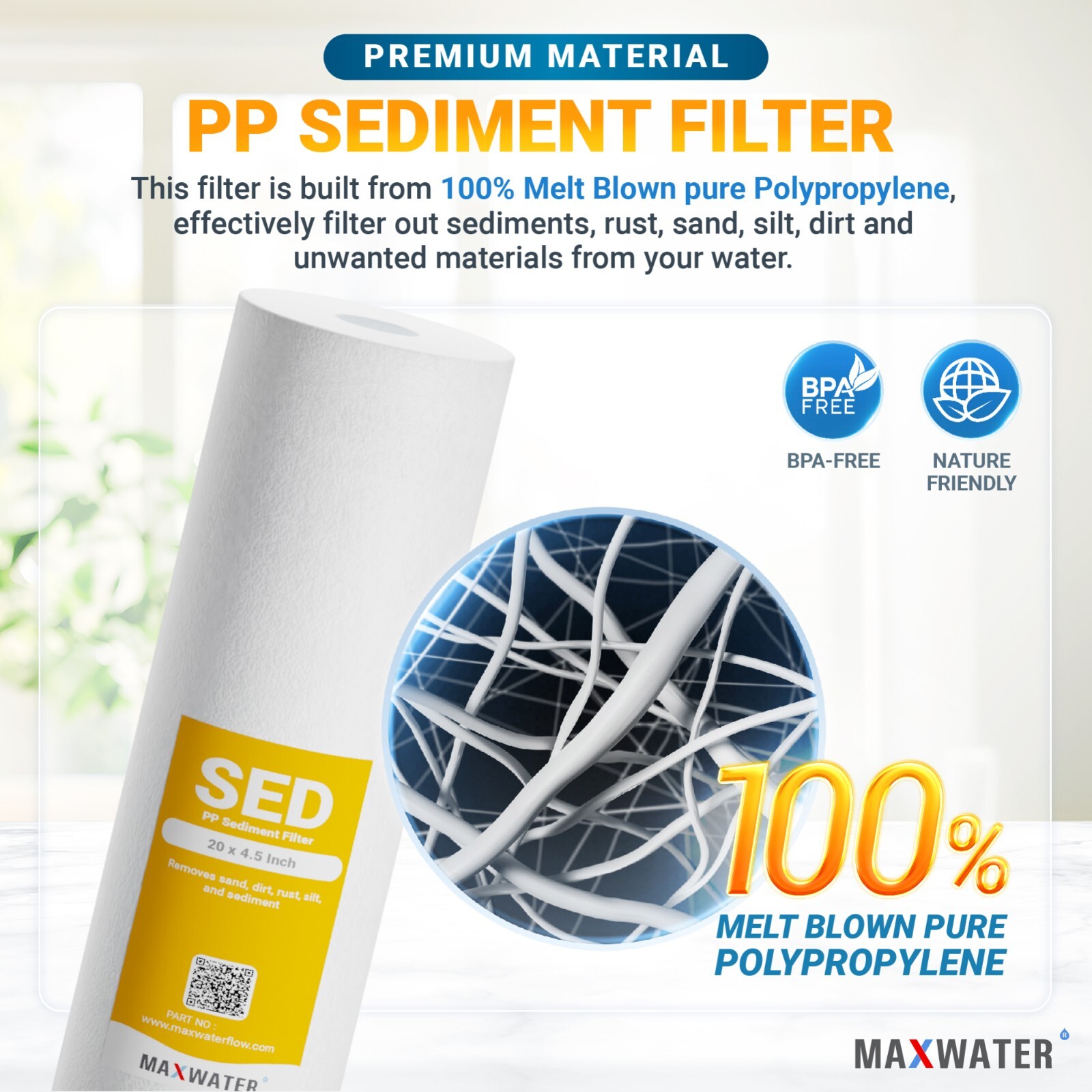 Max Water Whole House 1 Stage 20″ Big Blue with Sediment filter,1″ NPTF Gauge