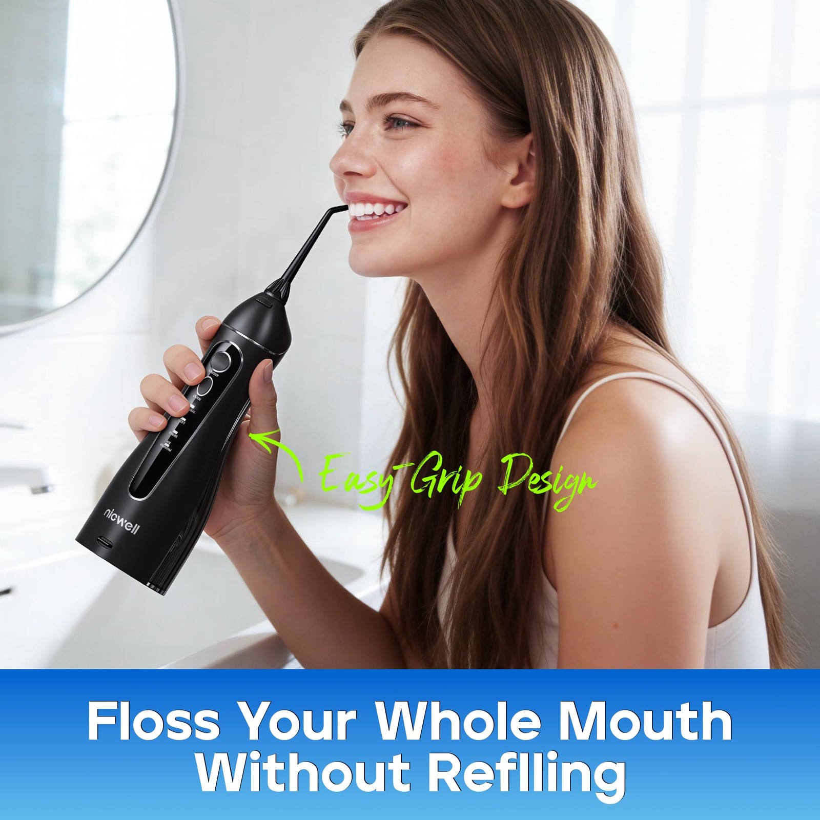 Nicwell Water Dental Flosser for Teeth – 4 Modes & 1 Count (Pack of 1), Black