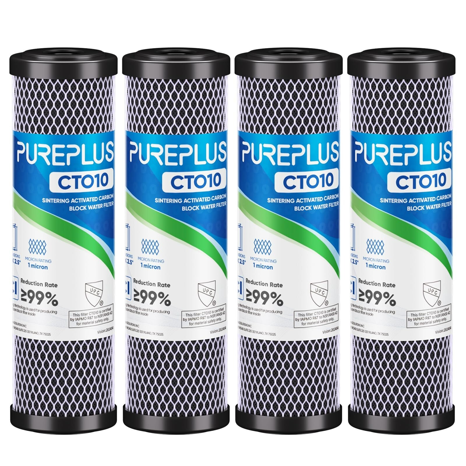 Whole House CTO Carbon Water Filter Cartridge 1 Micron 2.5″ x 10″ 4PACK