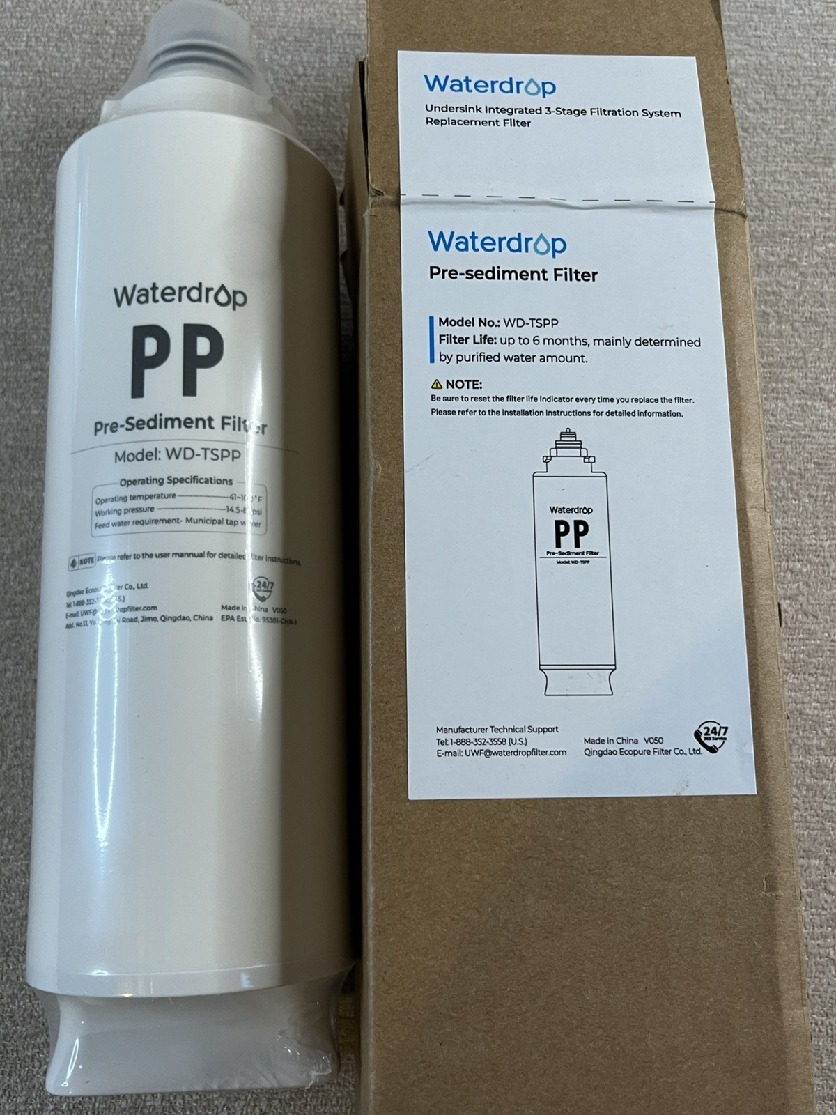 NEW Waterdrop PP Pre-Sediment Filter WD-TSPP 6 months Ultra Filtration