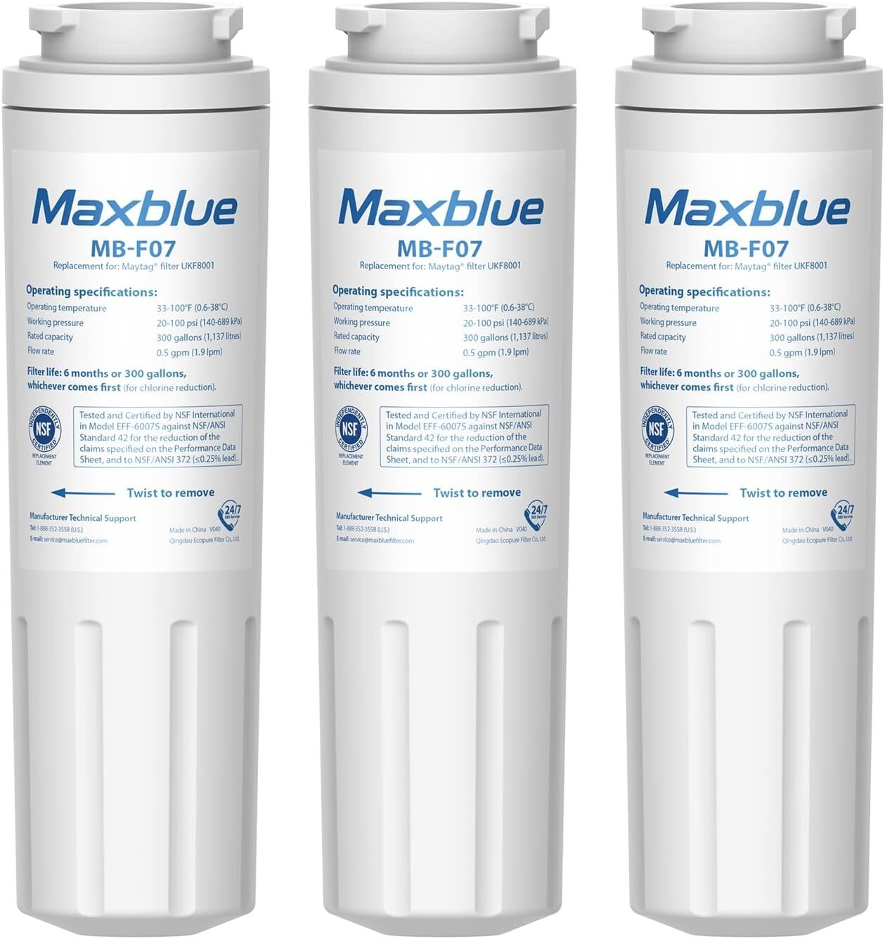 3 Pack Refrigerator Water Filter Fits For Whirlpool WRX735SDHZ, WRX735SDHZ00