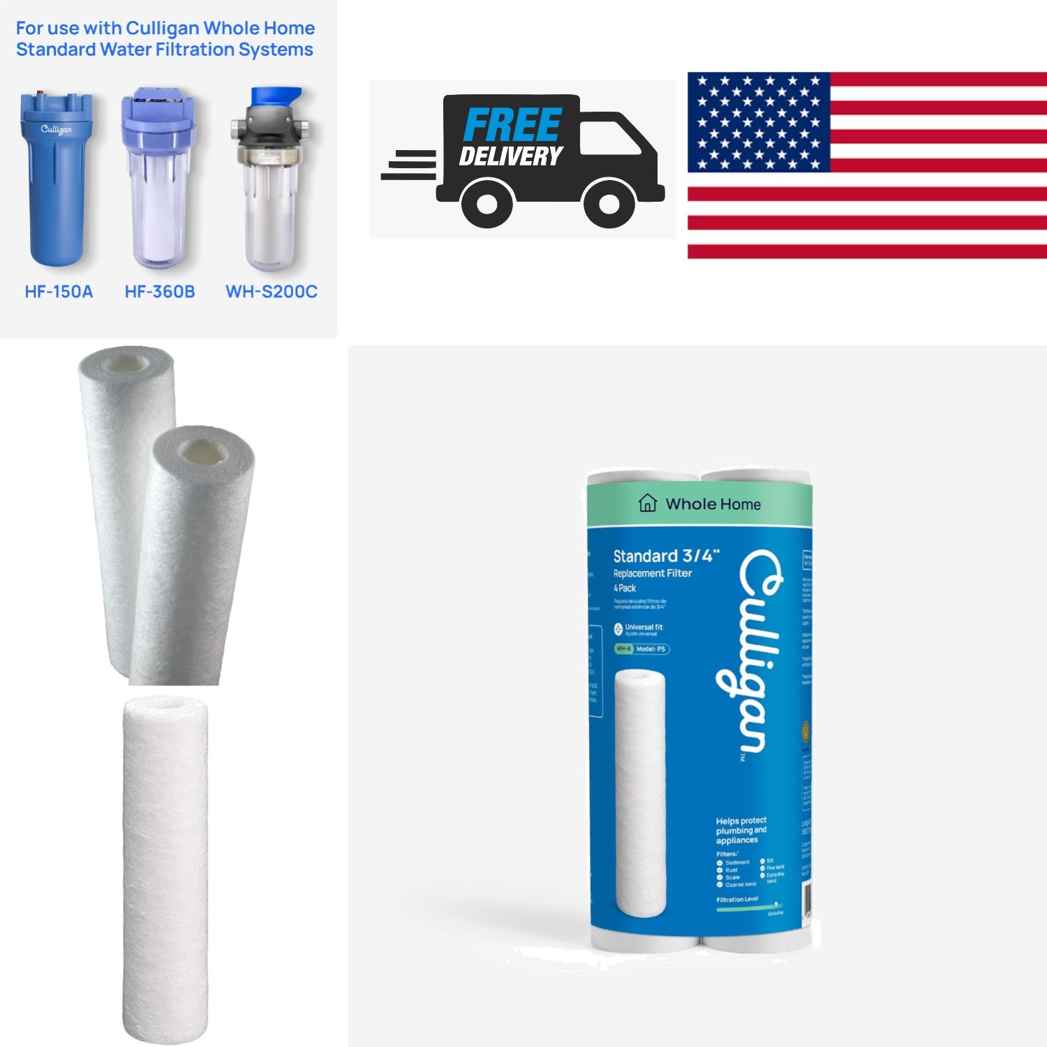 Whole House Water Filter 4 Count Filtration Removes Sediment Dirt Scale