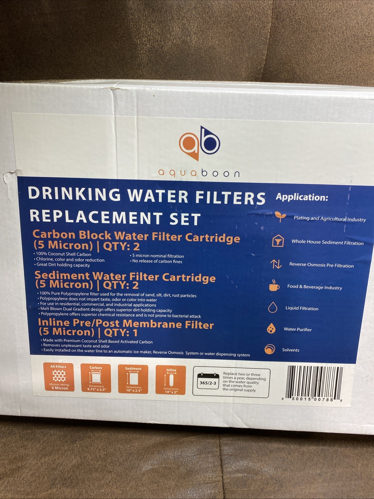 Aquaboon 5 Pack Water Filter Kit 10in 5 Micron Carbon Sediment Inline