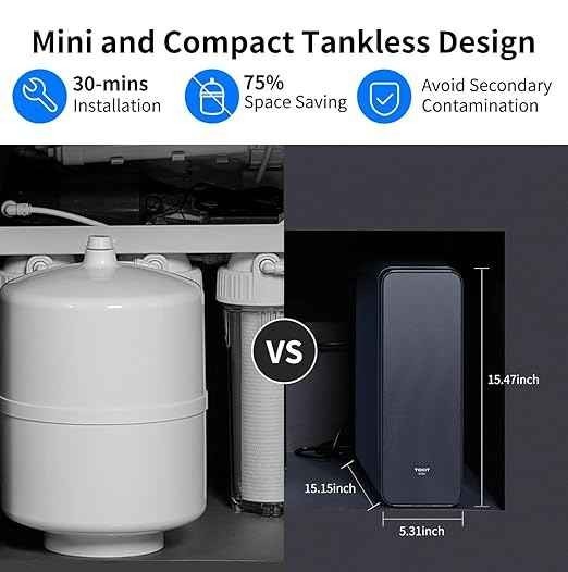 600GPD Tankless Reverse Osmosis RO Water Filter System Under Sink Purifier