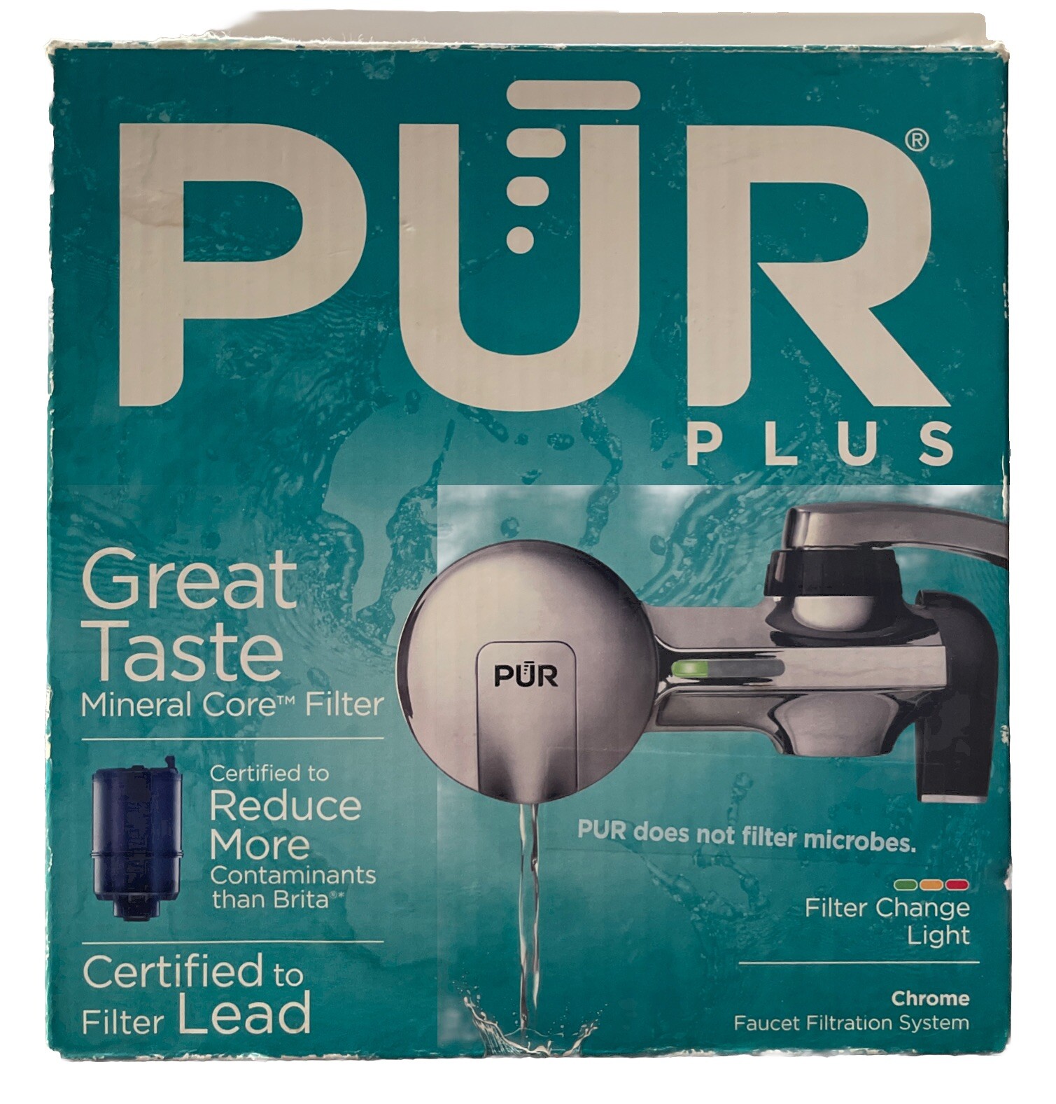 PUR Plus Chrome Faucet Filtration System Horizontal Mineral Core Water Filter