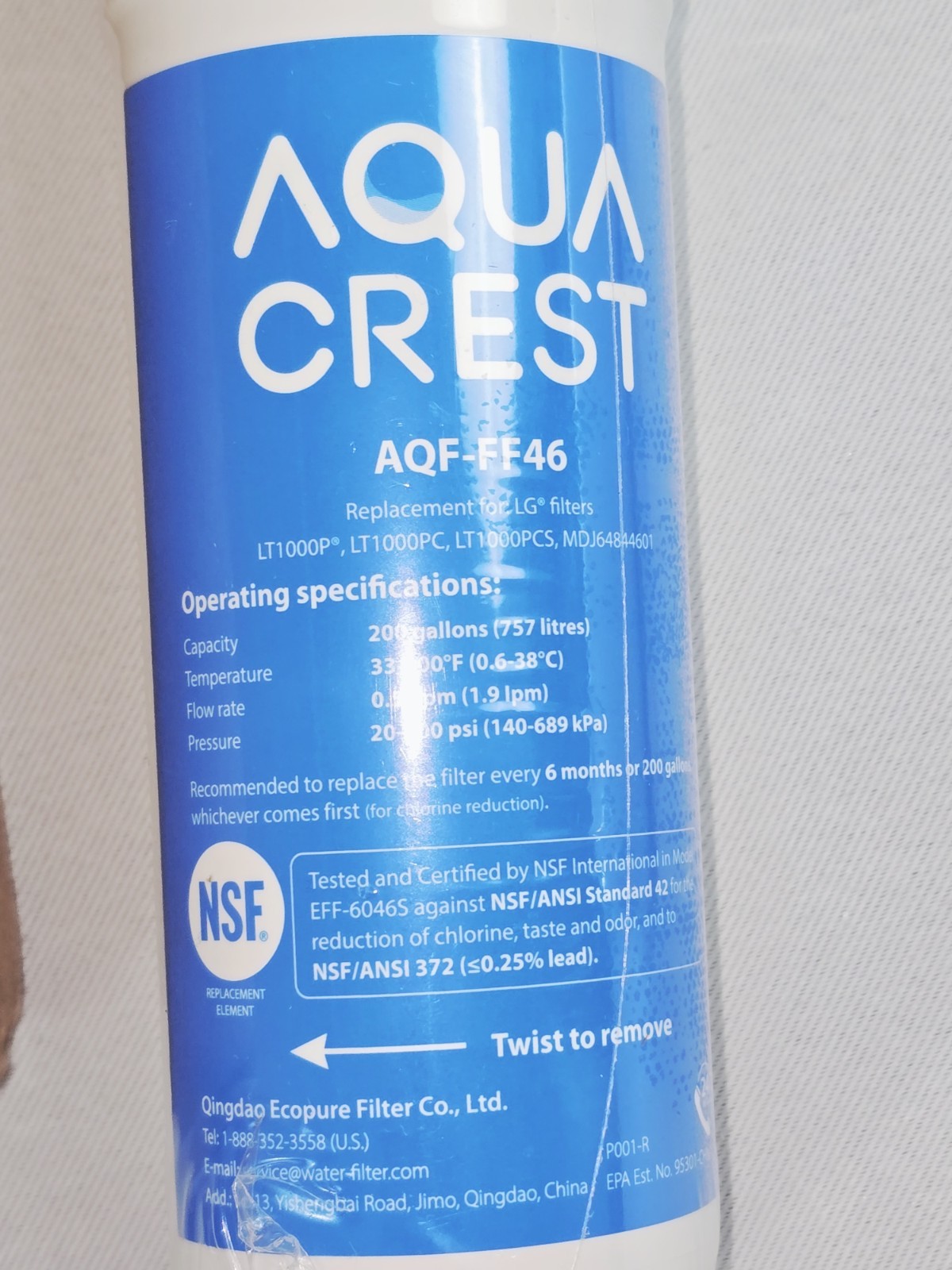 2 Aqua Crest AQF-FF46 Water Filter for LG LT1000P LT1000PC LT1000PCS MDJ64844601