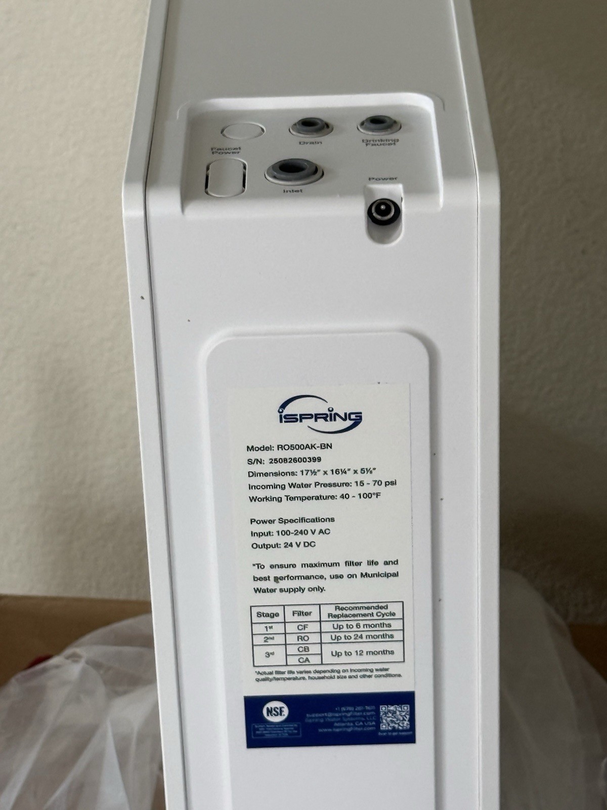 NEW RO500AK-BN Reverse Osmosis Water Filter, NSF 58 Certified, 500 GPD Tankless