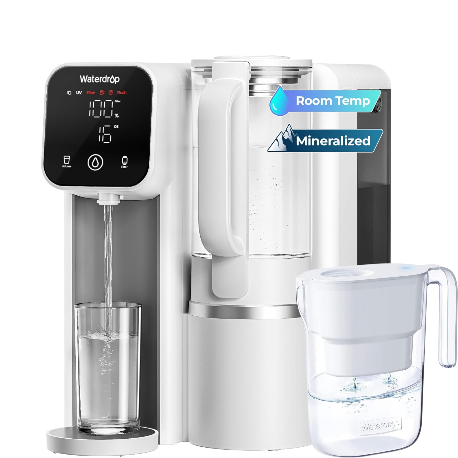 Waterdrop M6SL Mineral Reverse Osmosis System, Extra White Filter Pitcher