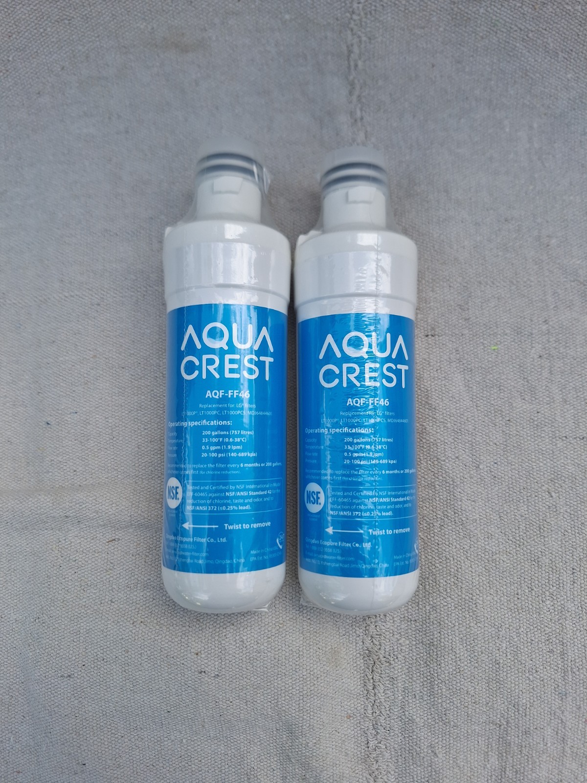 Sealed 2 Pack Aqua Crest Decide Filter For LG Model AQF-FF46