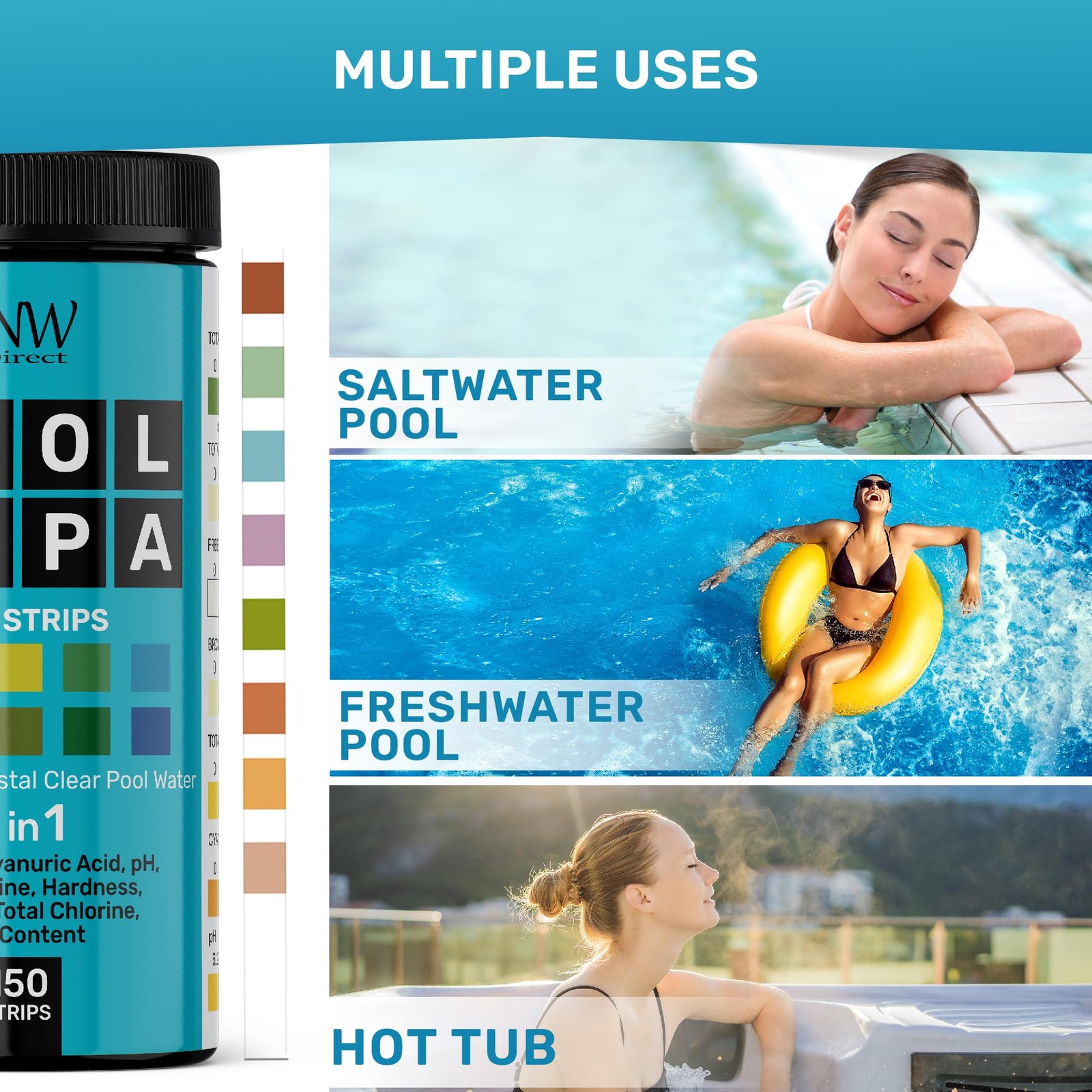 Pool Test Strips 8-in-1, 150 Quick and Accurate Hot Tub 150 strips