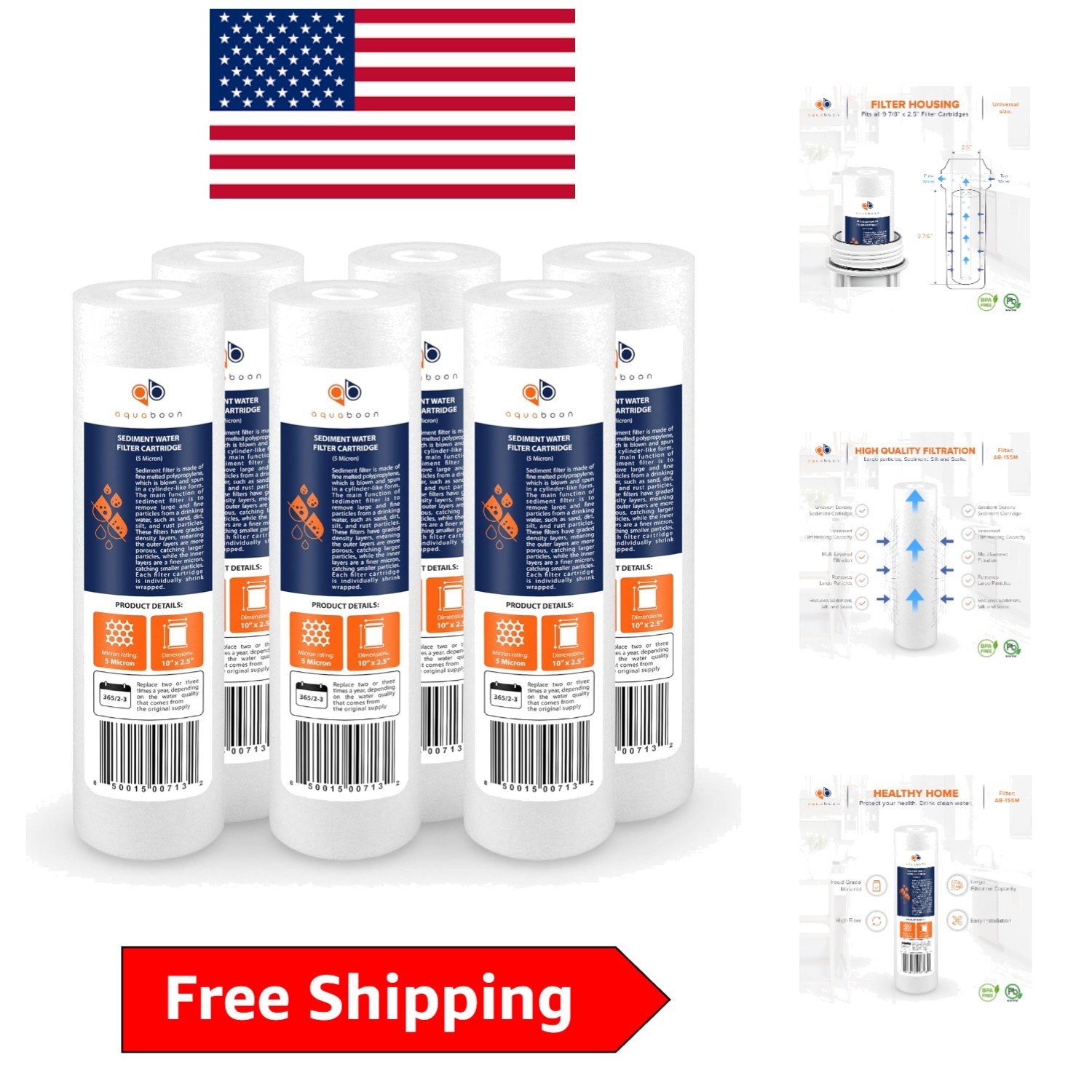Ansi Certified 5 Micron Sediment Filter – 10×2.5 Inch – 6 Count Replacement