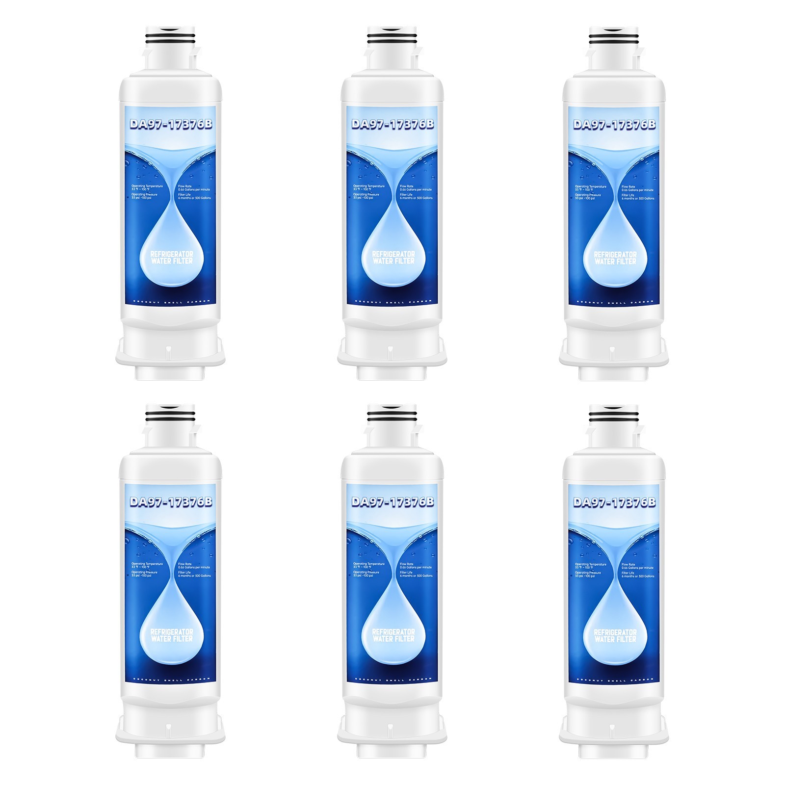 6 Pack For Samsung DA97-17376B HAF-QIN/EXP Refrigerator Water Filter Replacement