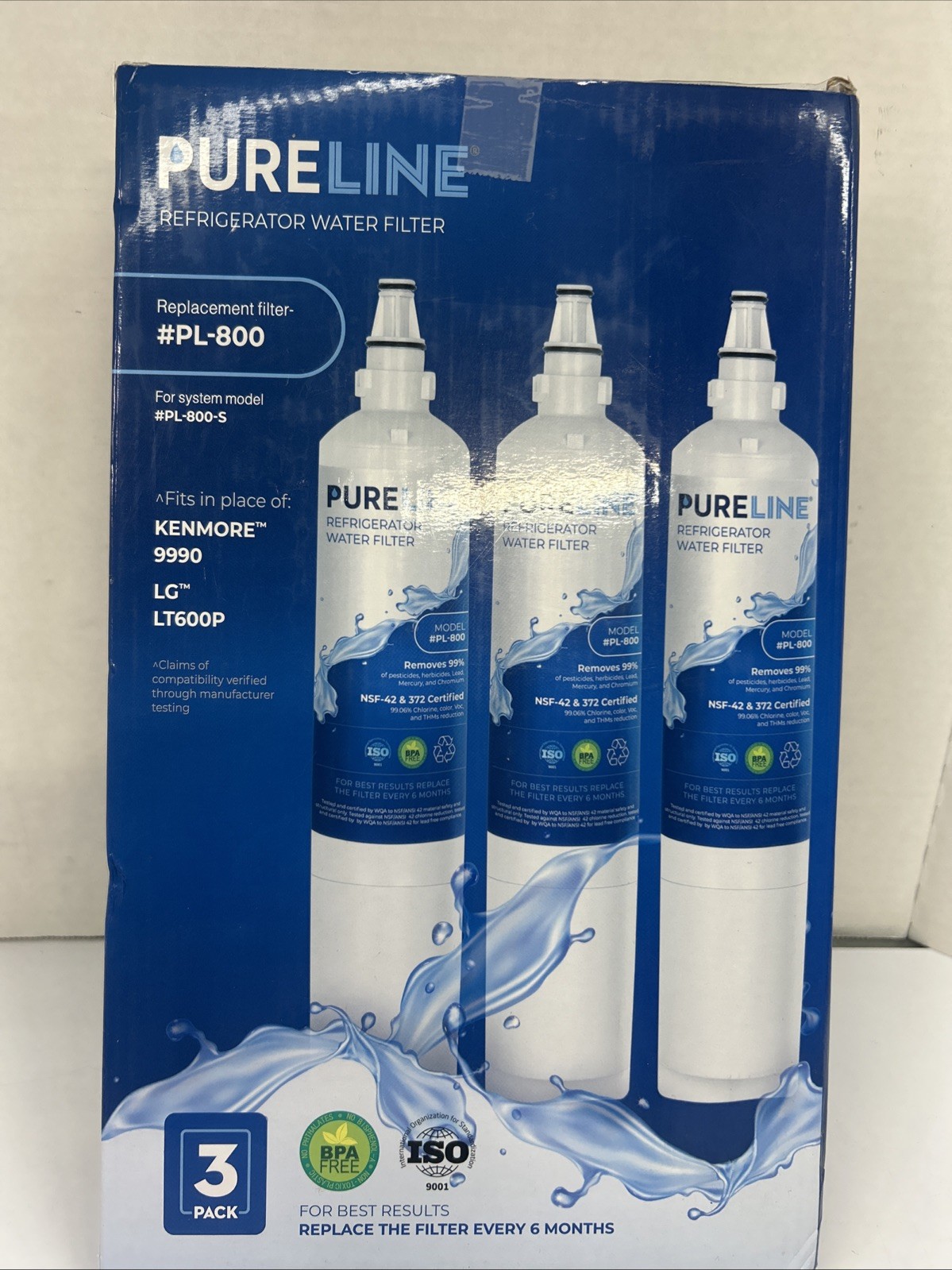 💥PureLine Refrigerator Water 3 Pack Filters PL-800-S For Kenmore 9990 LG LT600P