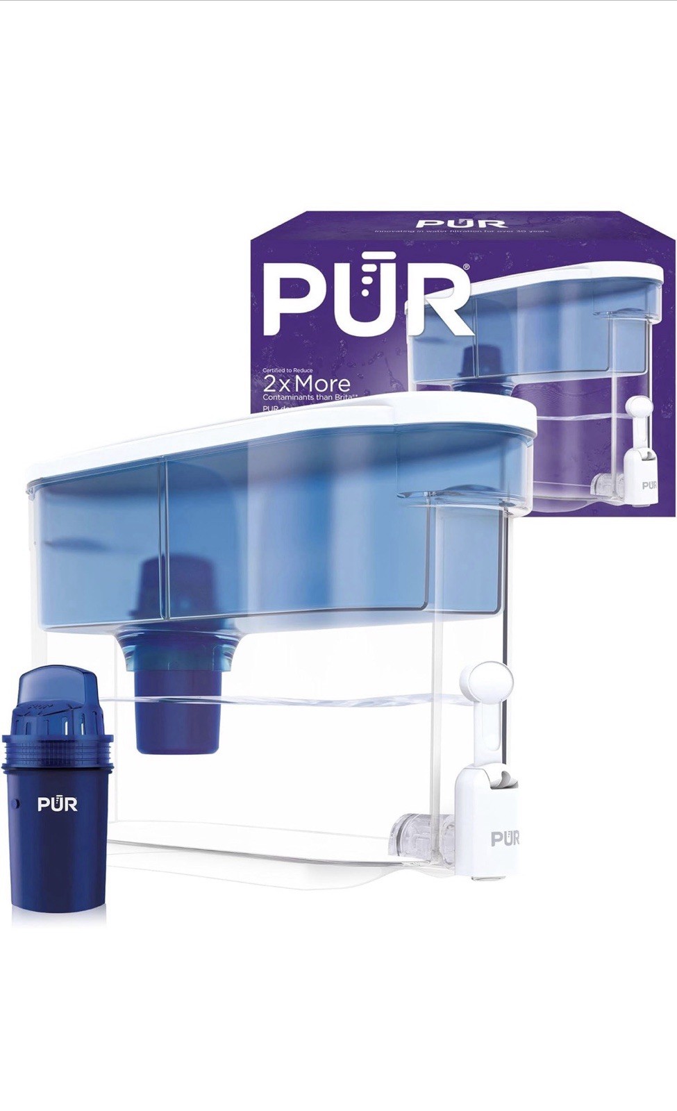 PUR 30-Cup Water Filter Dispenser & 1 Genuine PUR Filter, Large 30-Cup Capacity