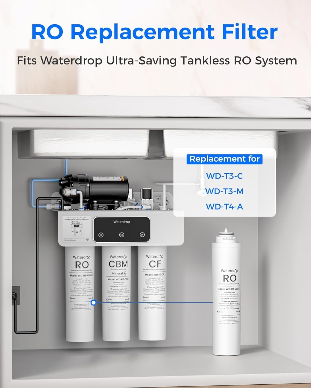 Waterdrop WD-RT-RO Filter, Replacement for WD-T3-C & WD-T3-M & WD-T4-A RO System