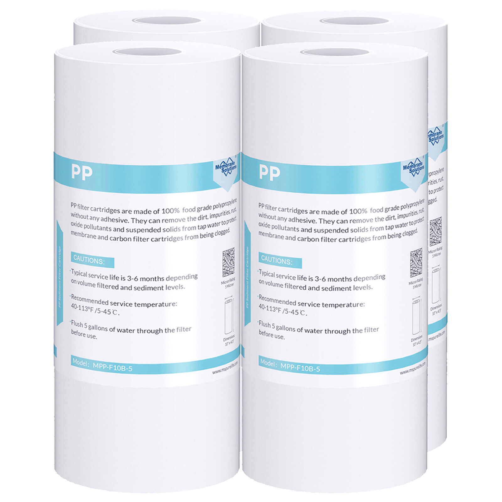 1-4PK 5 Micron 4.5″x10″ Sediment Water Filters Whole House Cartridge Replacement