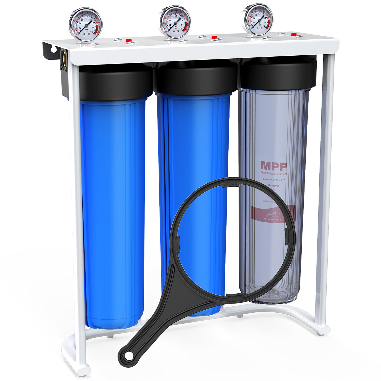 3-Stage 20″x4.5″ Big Blue Whole House Water Filter System 1″ NPT Port 150000 Gal