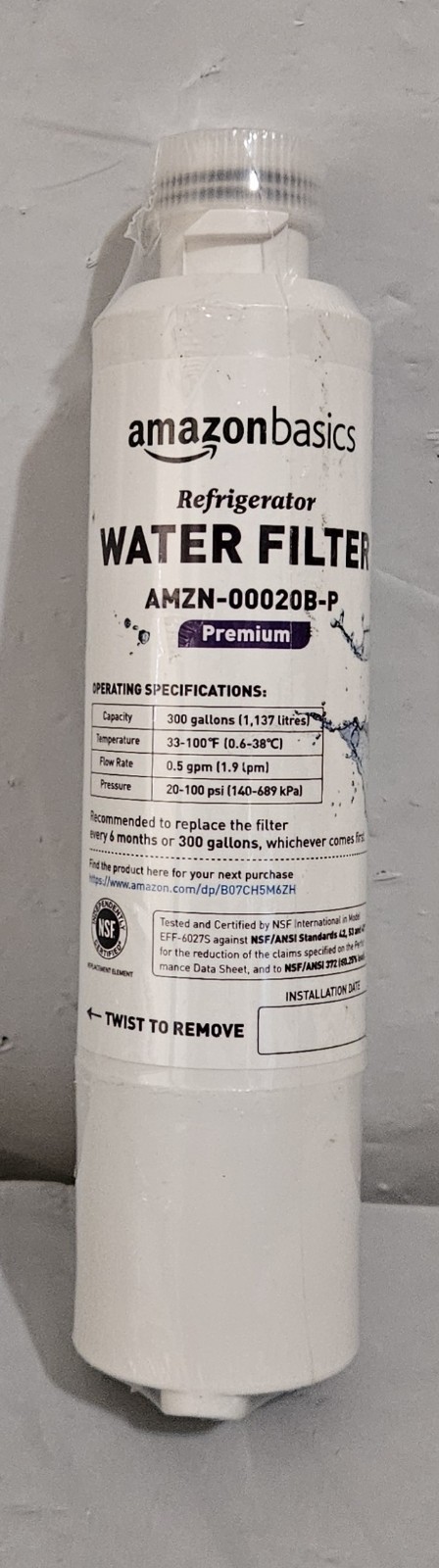 Amazon Basic Refrigerator Filter NEW SEALED 00020B-P