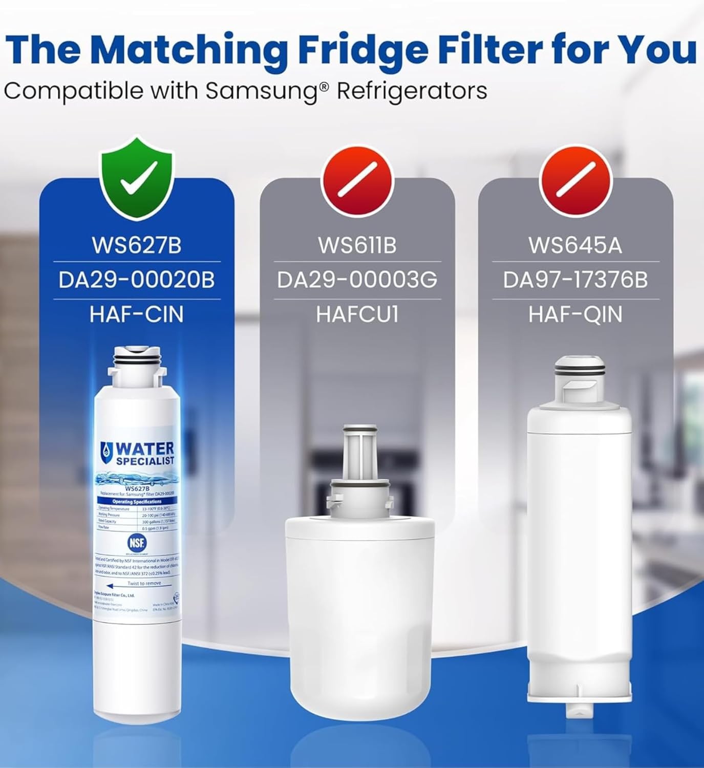 Waterspecialist Refrigerator Water Filter,Replacement for Samsung DA29-00020B