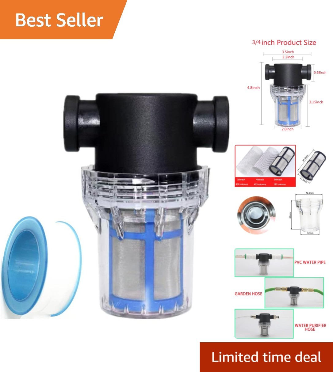 Stainless Steel Inline Sediment Filter 3/4 Inch for Garden Hose