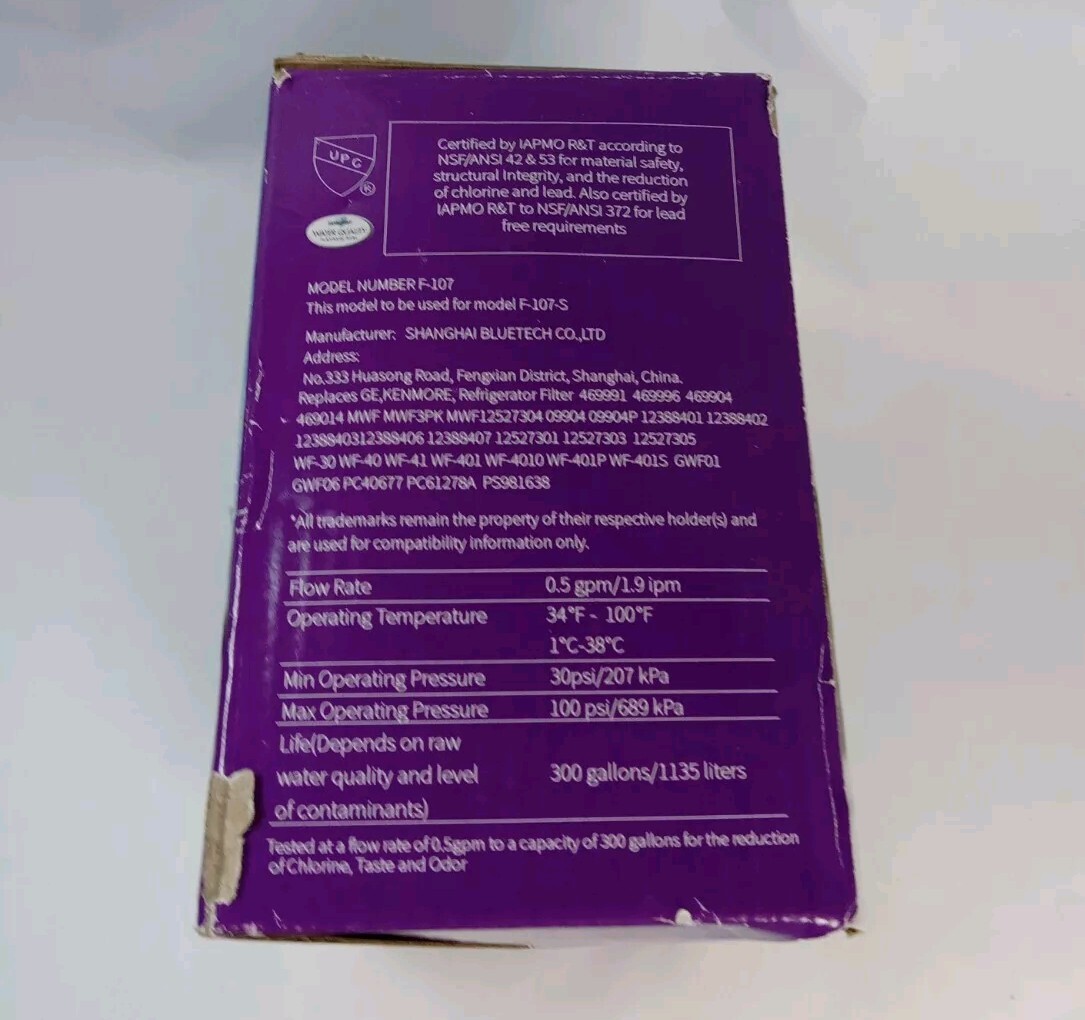 2 pk Great Value Refrigerator Replacement Filter F-107 for GE MWF & Kenmore New