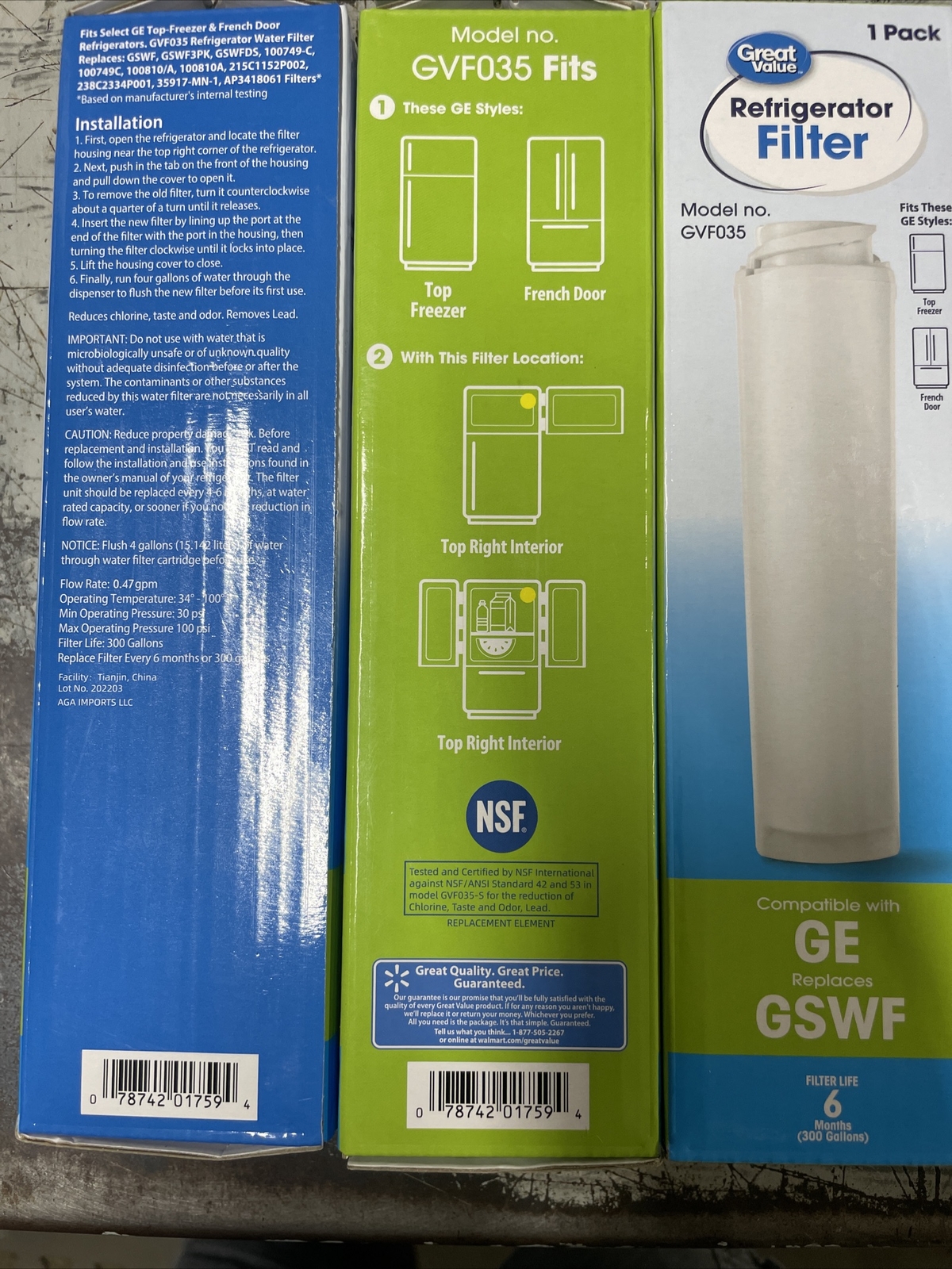 Lot Of 3 Great Value Refrigerator Water Filter for GE GSWF & Kenmore 46-9914