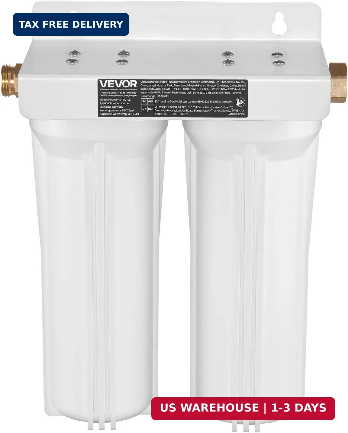 VEVOR RV Water Filter, 2-Cartridge 2.5 x 10 in Water Filter System for RV, Remov